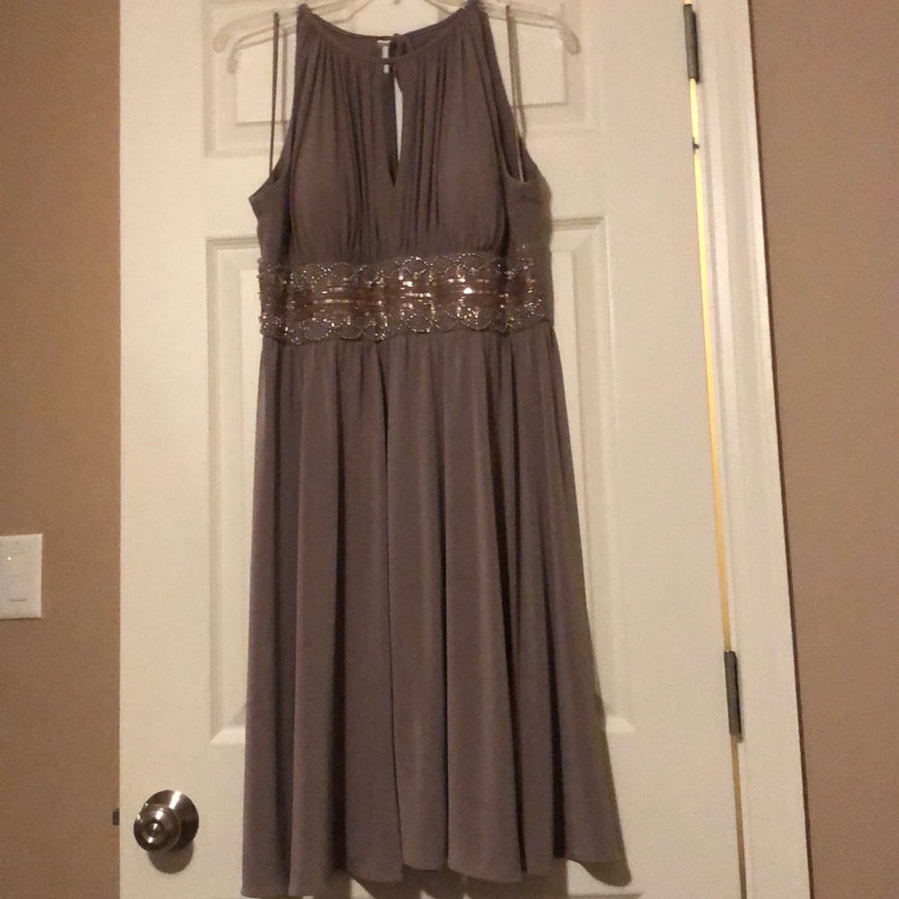 R&M Richards mocha sequined bodice cocktail dress
